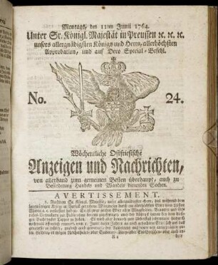 No. 24. Montags, den 11ten Junii 1764.