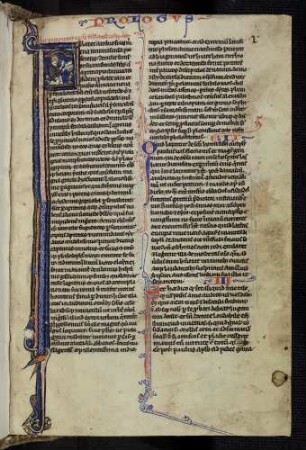 Historisierte Initiale (Brief des Hieronymus an Paulinus): F(rater ambrosius): Kirchenvater Hieronymus als Schreiber.