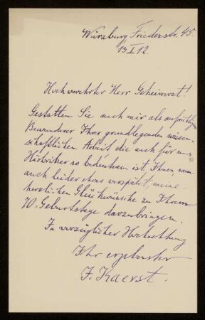 Brief von Julius Kaerst an Otto von Gierke, Würzburg, 13.1.1911