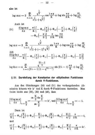 § 29. Darstellung der Konstanten der elliptischen Funktionen durch ...-Funktionen.