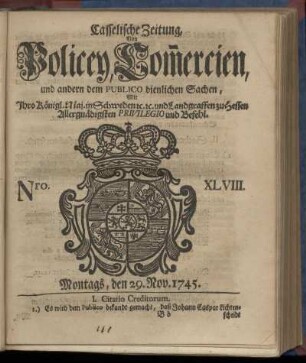 Nro. XLVIII, Montags, den 29. Nov. 1745