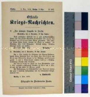Kriegsdepesche des Norddeutschen Bundes über die Kriegsereignisse vom 4.12.1870 in Orléans und bei Paris