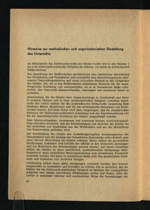 Hinweise zur methodischen und organisatorischen Gestaltung des Unterrichts
