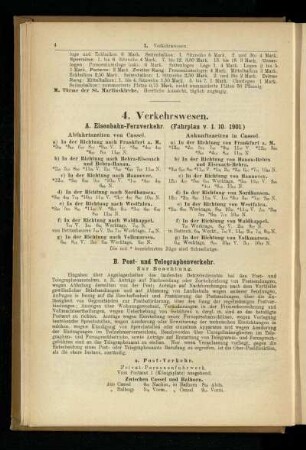 Verkehrswesen (Eisenbahnen, Post, Telegraph, Strassenbahnen, Mietwagen, Dienstmänner)