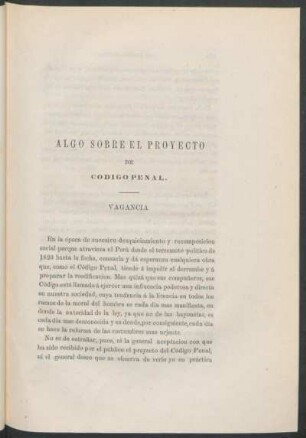 Algo sobre el proyecto de código penal. : Vagancia