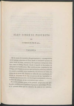 Algo sobre el proyecto de código penal. : Vagancia
