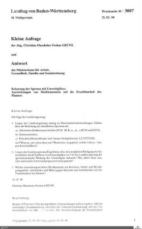 Anfrage der Grünen: Belastung des Sperma mit Umweltgiften