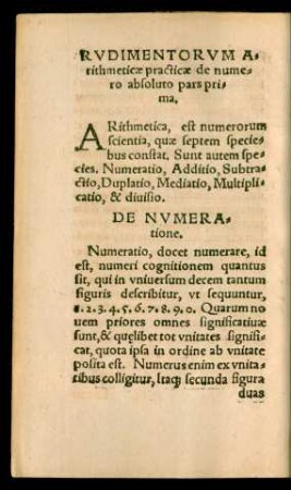Rudimentorum Arithmeticae practicae de numero absoluto pars prima.
