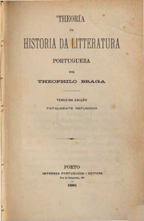 Theoria da historia da letteratura Portugueza por Theophilo Braga