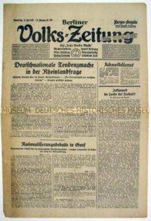 Berliner Volks-Zeitung u.a. zur französischen Rheinlandbesetzung und zum Prozess gegen Sacco und Vanzetti in in den USA