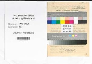 Entnazifizierung Ferdinand Dettmar , geb. 22.12.1897 (Hilfsarbeiter)