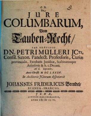 De Jure Columbarum : = Vom Tauben-Recht