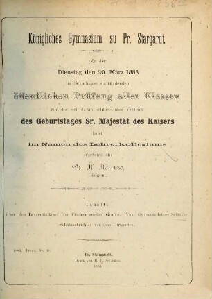 Zu der ... im Schulhause stattfindenden öffentlichen Prüfung aller Klassen ladet im Namen des Lehrer-Kollegiums ergebenst ein. 1882/83