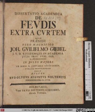 Dissertatio Academica De Fevdis Extra Cvrtem