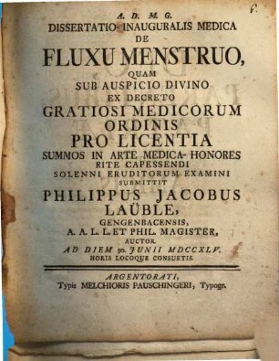 Diss. inaug. med. de fluxu menstruo