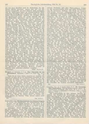 467-468 [Rezension] Schneider, Artur, Die Erkenntnislehre des Johannes Eriugena im Rahmen ihrer metaphysischen und anthropologischen Voraussetzungen nach den Quellen dargestellt. 2. Teil