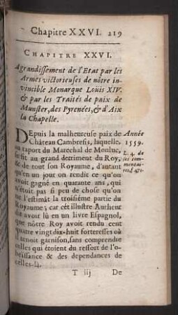 Chapitre XXVI. Agrandissement de l'Etat par les Armes victorieuses de nôtre invincible Monarque Loüis XIV. ...