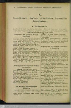 X. Steinkohlenwerke. Koksereien. Brikettfabriken. Zehntenvereine. Privateisenbahnen. Königin-Marienhütte. Maximilianshütte. Zwickauer Gußwerke