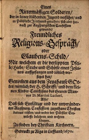 Eines rittermäßigen Soldaten ... Freundliches Religions-Gespraech