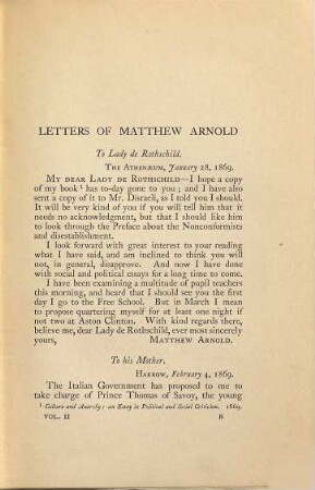 Letters of Matthew Arnold : 1848 - 1888, 2