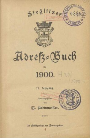 Stempel: Oeffentliche Lesehalle Steglitz. 4885 ; Stadtbücherei Berlin-Steglitz, Grunewaldstr. 2