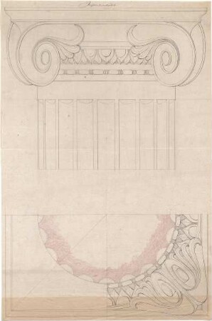 Gärtner, Friedrich von; Aschaffenburg; Pompejanisches Haus (Pompejanum) - Ionisches Säulenkapitell (Ansicht, Teilansicht m. Schnitt)