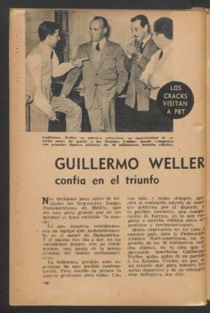 Guillermo Weller confía en el triunfo : Los cracks visitan a PBT