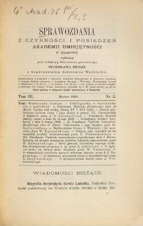 Sprawozdania z czynności i posiedzeń. 3. 1898