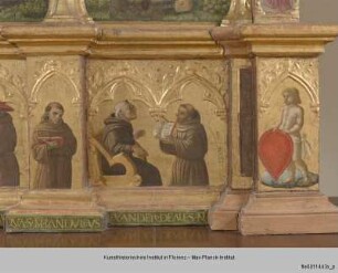 Thronende Madonna mit Kind umgeben von Heiligen : Predella