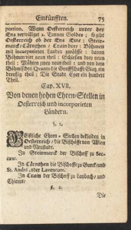Cap. XVII. Von denen hohen Ehren-Stellen in Oesterreich und incorporirten Ländern