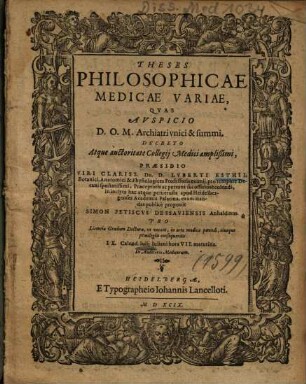 Theses Philosophicae Medicae Variae