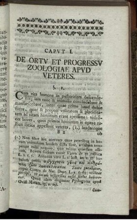 Caput I. De Ortu Et Progressu Zoologiae Apud Veteres.
