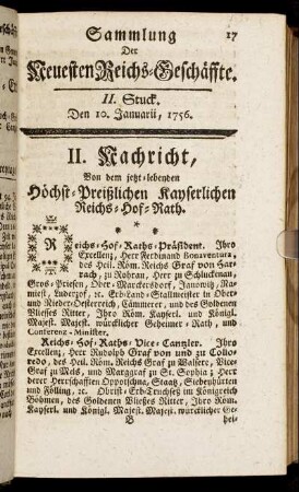 II. Stuck. Den 10. Januarii, 1756.