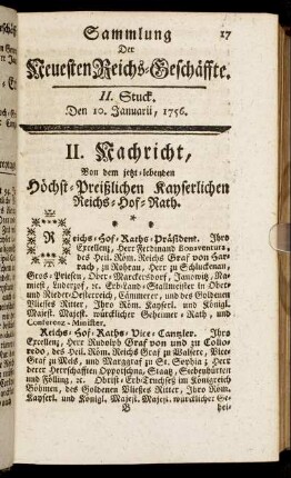 II. Stuck. Den 10. Januarii, 1756.