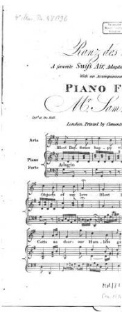 Ranz des vaches : a favorite Swiss air, adapted to English words with an accompaniment for the piano forte