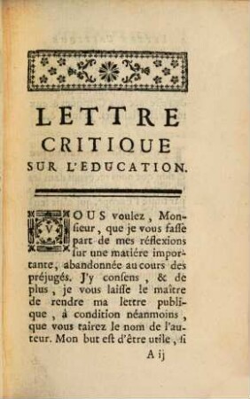 Lettre critique sur l'éducation