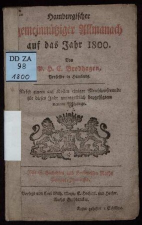 1800: Hamburgischer gemeinnütziger Allmanach auf das Jahr 1800