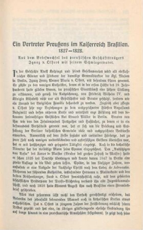 291-310 Ein Vertreter Preußens im Kaiserreich Brasilien 1827-1828 : aus dem Briefwechsel des preußischen Geschäftsträgers Ignaz v. Olfers mit seinem Schwiegervater