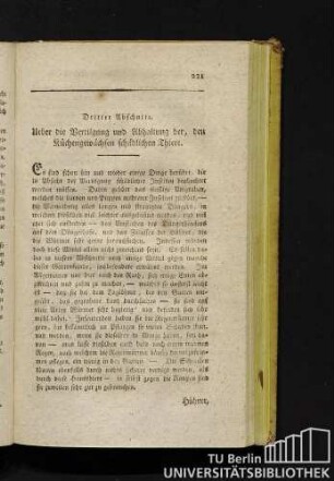 Dritter Abschnitt. Vertilgung und Abhaltung der den Gewächsen schädlichen Thiere.
