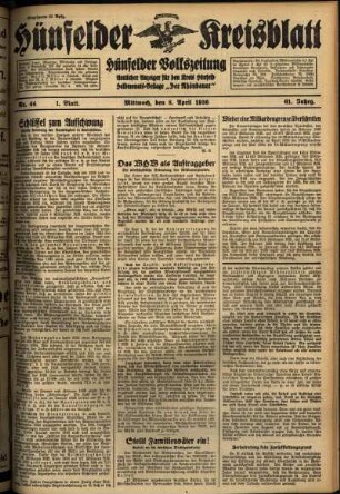 Erste Ausgabe vom Mittwoch, den 08. April 1936.