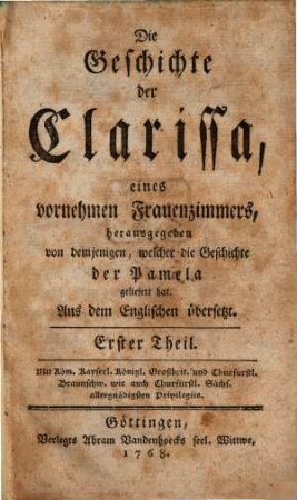 Die Geschichte der Clarissa, eines vornehmen Frauenzimmers, 1