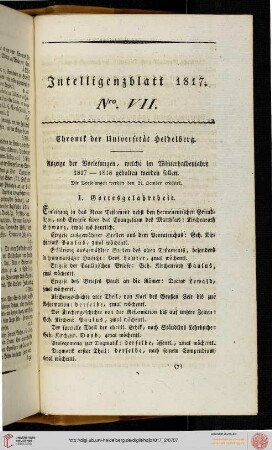 Intelligenzblatt Nro. VII