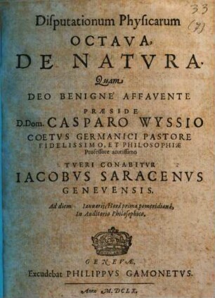Disputationum Physicarum Octava, De Natura