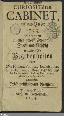 1733: Curiosa Saxonica