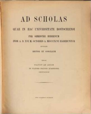 Ioannis ab Arnim de Platonis dialogis quaestiones chronologicae