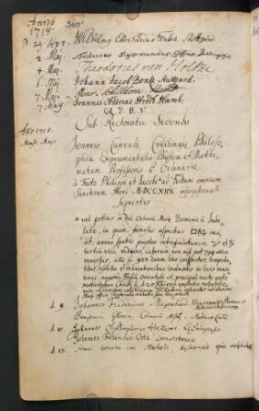 Sommerhalbjahr 1718. Rektorat Johann Conrad Creiling