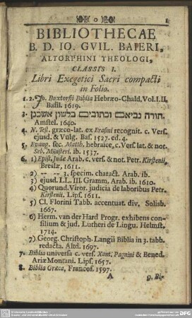 Classis I. Libri Exegetici Sacri compacti in Folio