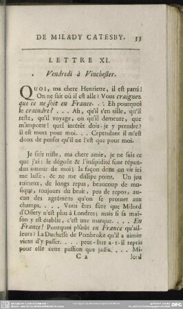 Lettre XI. Vendredi à Vinchester