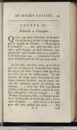 Lettre XI. Vendredi à Vinchester