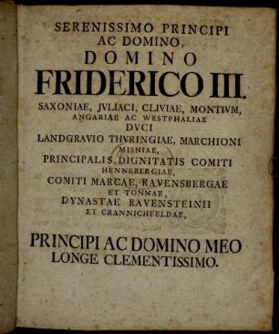 Serenissimo Principi Ac Domino, Domino Friderico III. [...]